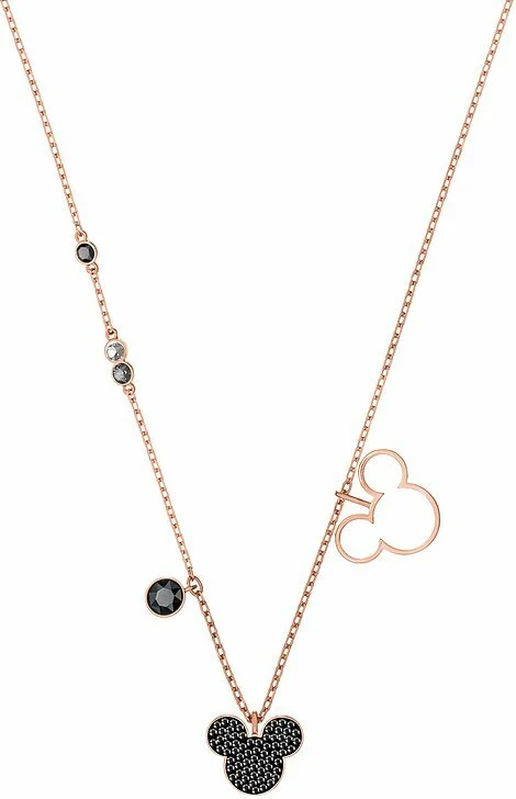 Collier Swarovski pour Femme 5429081 - Mickey & Minnie en plaqué or rose et cristaux noirs