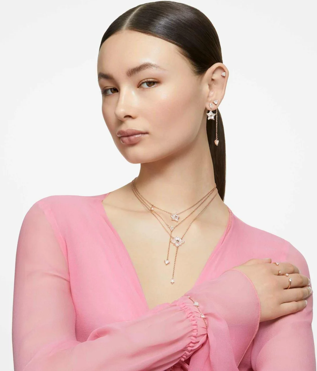 Boucles d'oreilles Swarovski Stella 5645466 en plaqué or rose avec étoiles et pierres pour femme vue 3