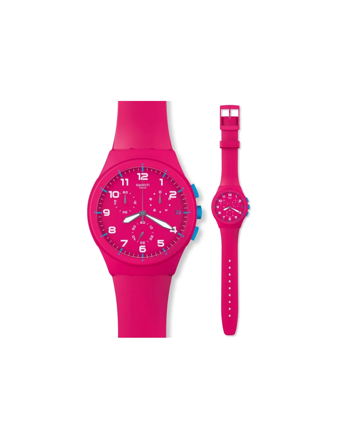 Montre Mixte Swatch SUSR401 FRAME Rose Détails bleus
