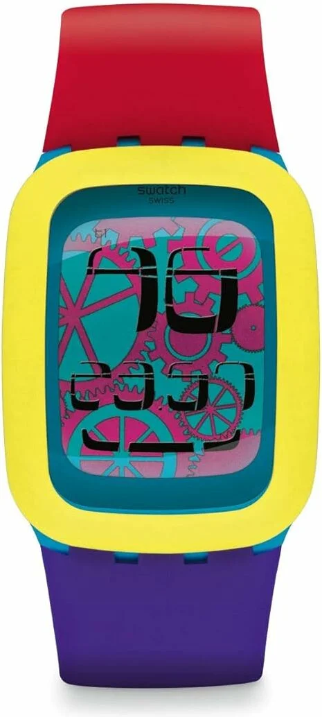 Montre Swatch SURS101 Unisexe - Boîtier Jaune, Cadran Vert, Bracelet Silicone Tricolore