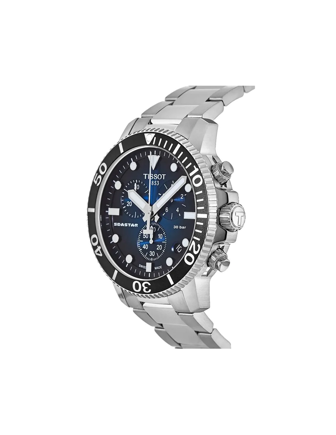 Montre Tissot Seastar 1000 Chronograph T1204171104101 en acier inoxydable cadran bleu vue 2