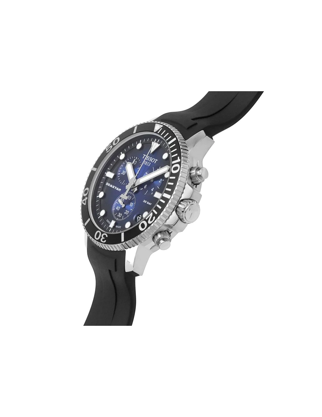 Montre Tissot Seastar 1000 Chronographe Homme - Cadran Bleu, Bracelet Caoutchouc - Réf. T1204171704100 vue 2