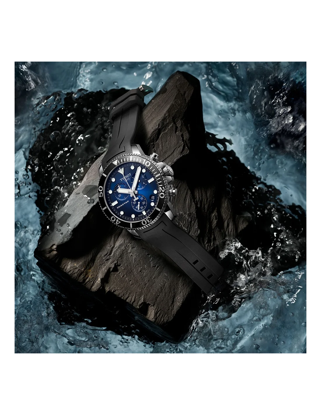 Montre Tissot Seastar 1000 Chronographe Homme - Cadran Bleu, Bracelet Caoutchouc - Réf. T1204171704100 vue 4