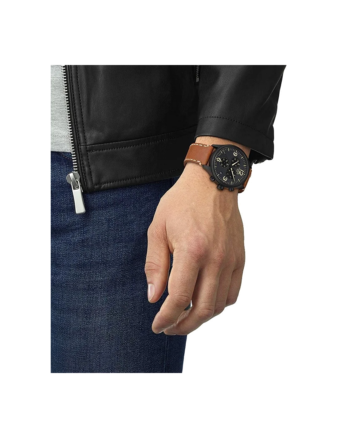 Tissot Chrono XL T1166173605700 - Chronographe Homme Cadran Noir 45mm Bracelet Cuir Brun vue 3