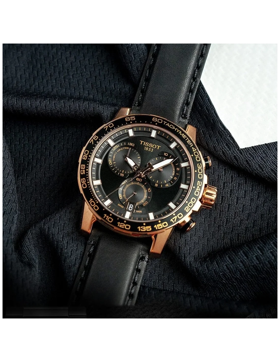 Montre Tissot Supersport Chrono T1256173605100 bracelet en cuir noir vue 3