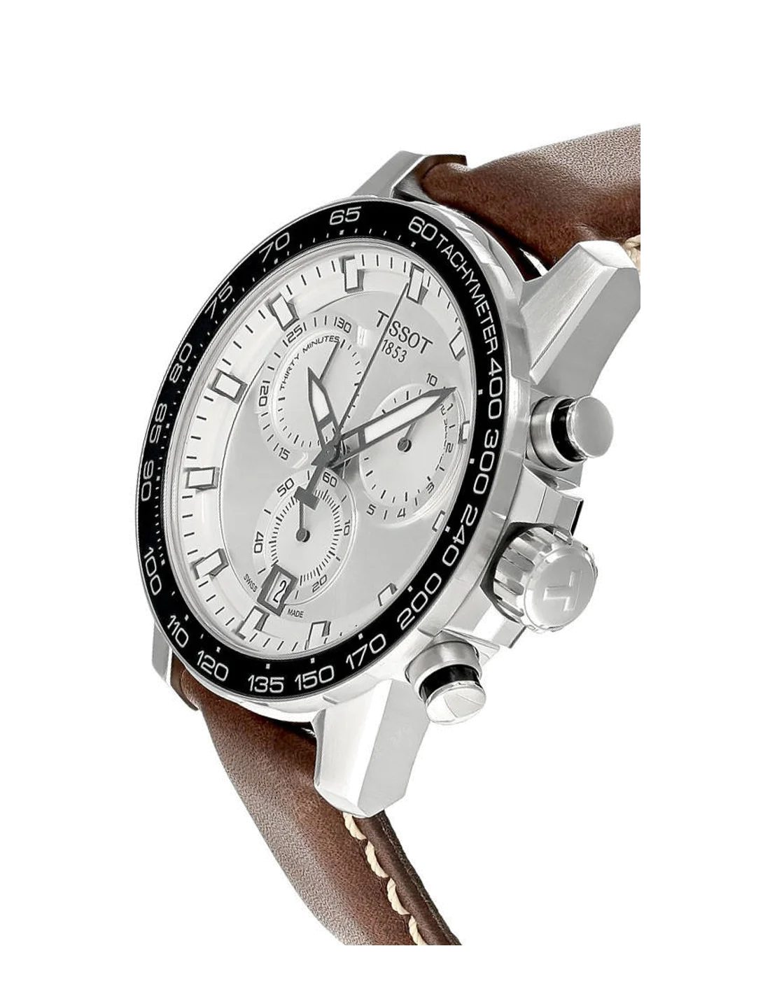 Montre Homme Tissot Supersport Chrono T1256171603100 Cadran Gris Bracelet Cuir Marron vue 2