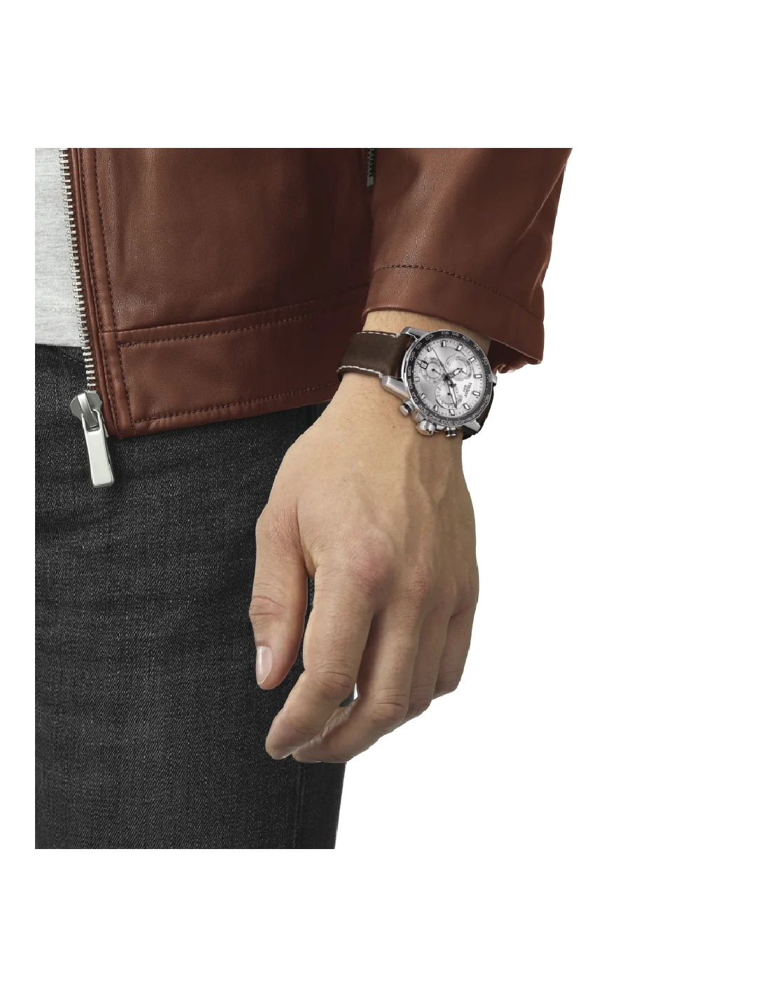 Montre Homme Tissot Supersport Chrono T1256171603100 Cadran Gris Bracelet Cuir Marron vue 4