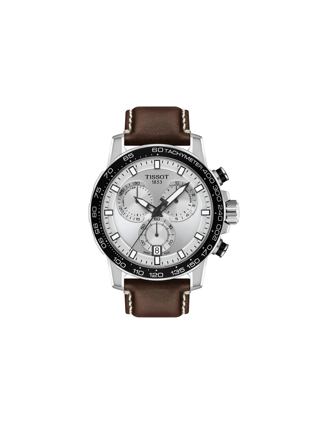 Montre Homme Tissot Supersport Chrono T1256171603100 Cadran Gris Bracelet Cuir Marron