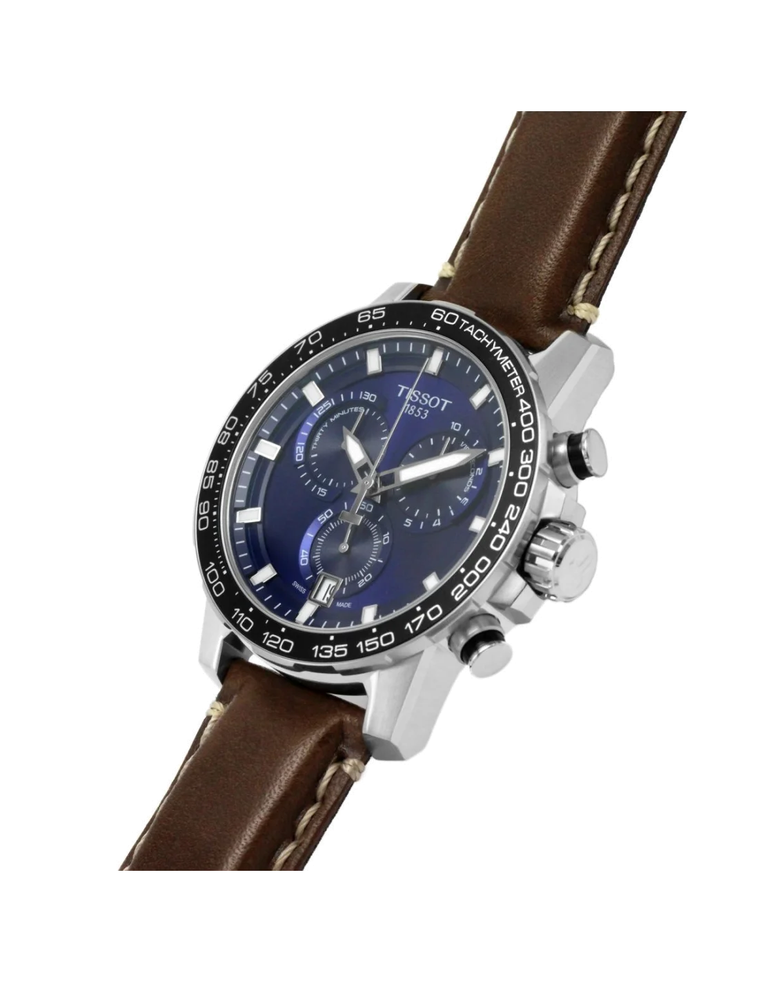 Montre Tissot T1256171604100 Supersport Chrono Homme Cadran Bleu Bracelet Cuir Marron 45.5 mm vue 2