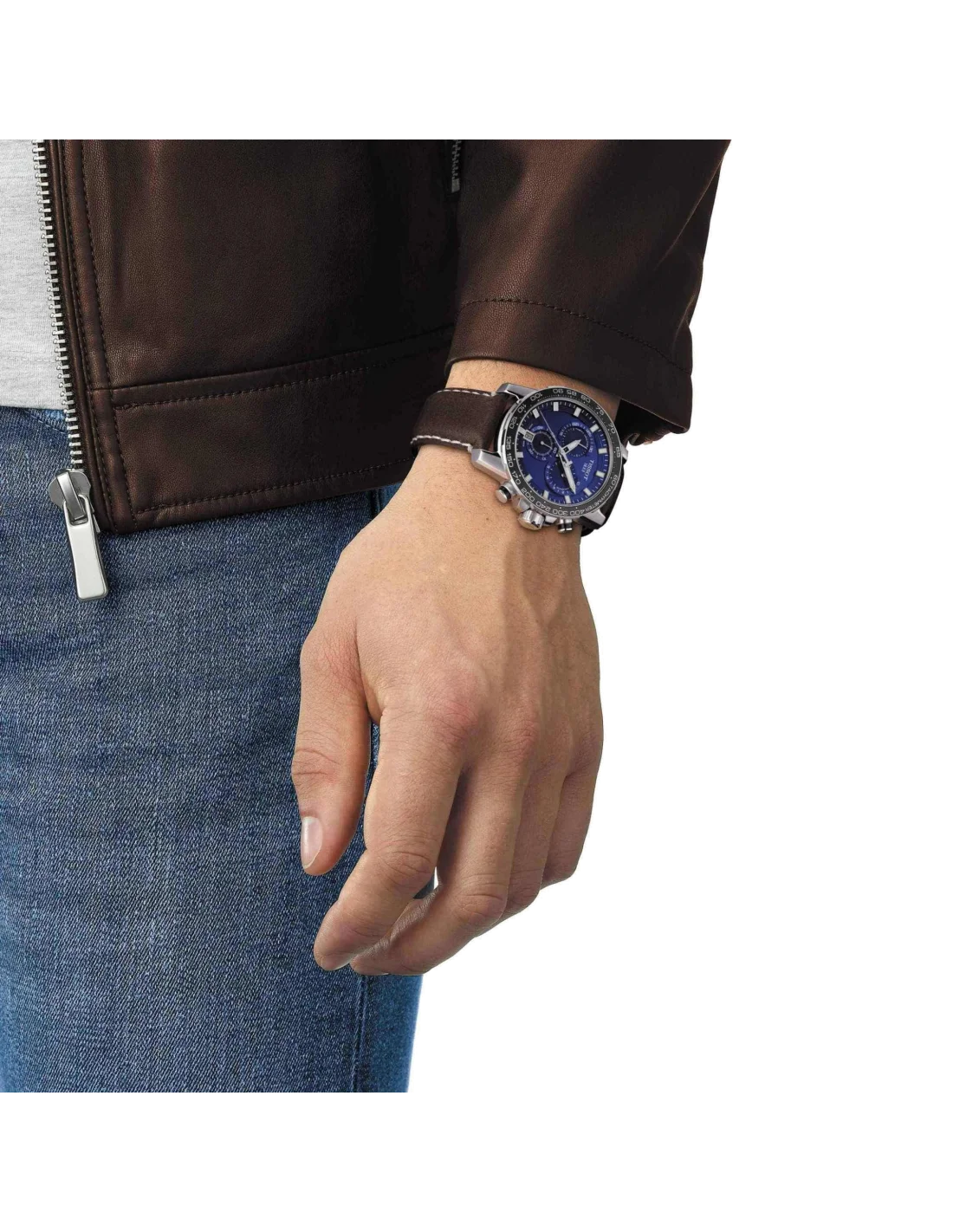 Montre Tissot T1256171604100 Supersport Chrono Homme Cadran Bleu Bracelet Cuir Marron 45.5 mm vue 5