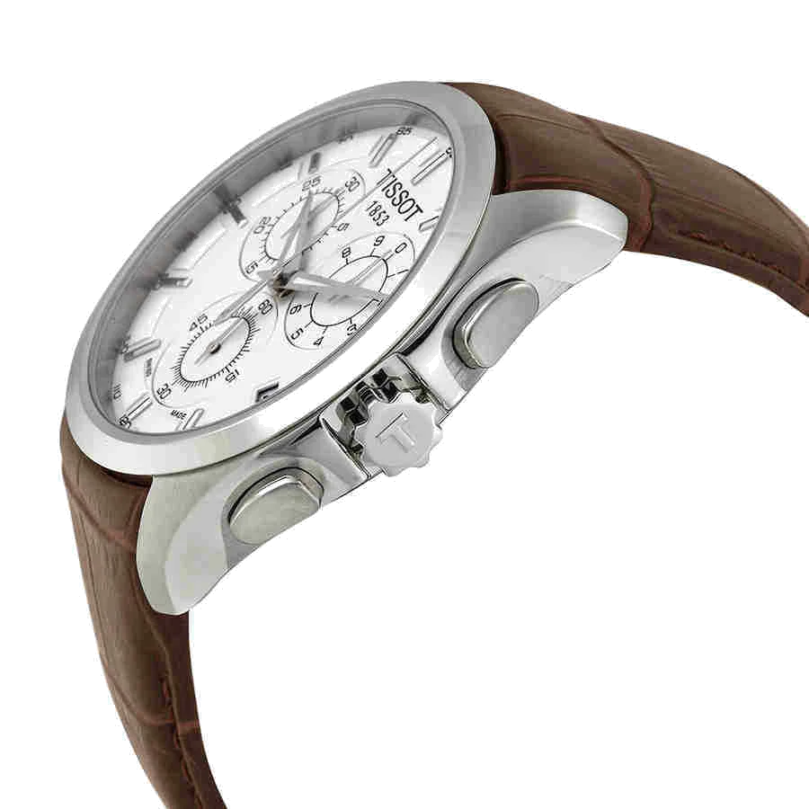 Montre Homme Tissot Couturier Chronographe T0356171603100 Cadran Blanc Cuir Marron vue 2