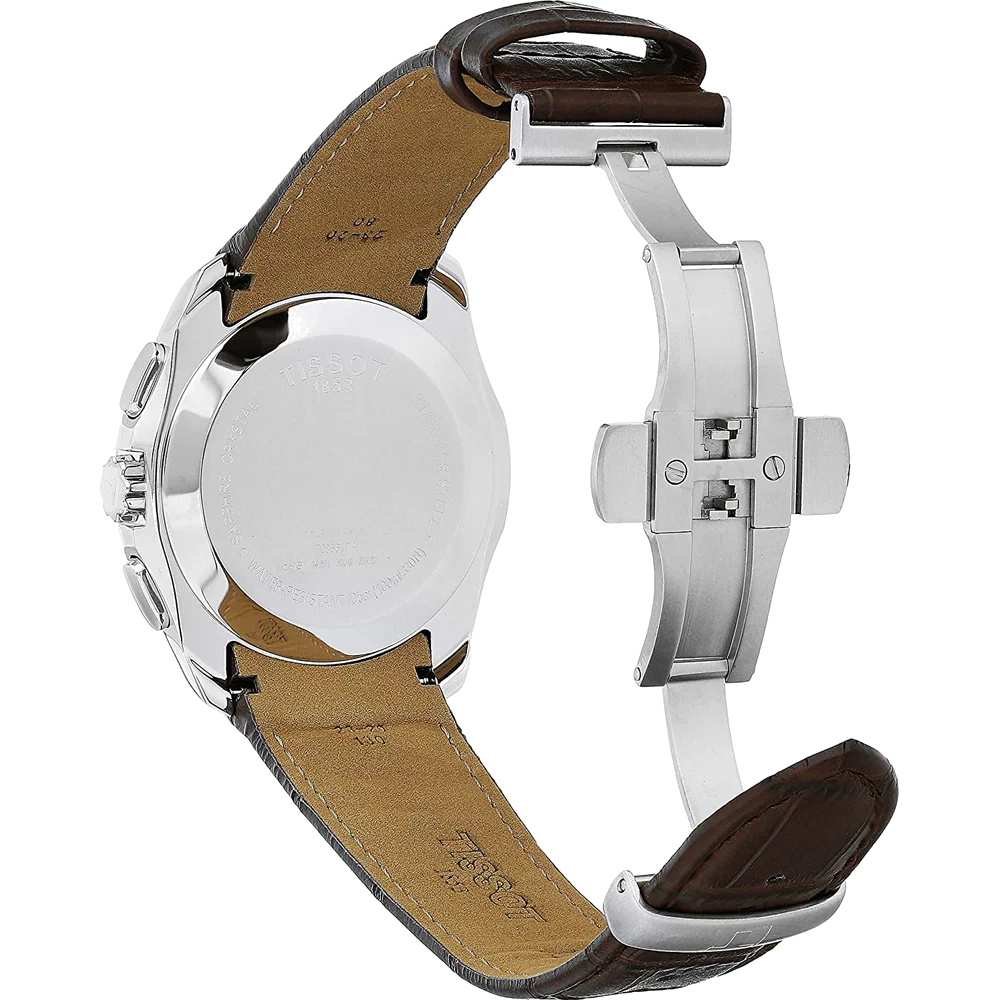 Montre Homme Tissot Couturier Chronographe T0356171603100 Cadran Blanc Cuir Marron vue 3