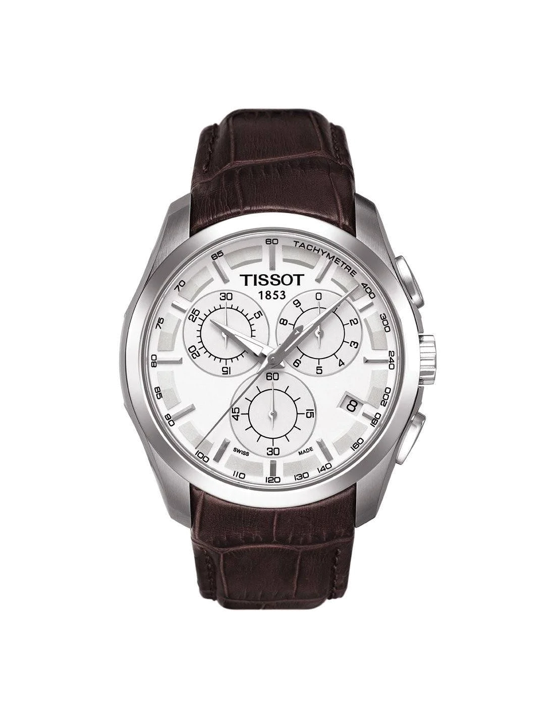 Montre Homme Tissot Couturier Chronographe T0356171603100 Cadran Blanc Cuir Marron