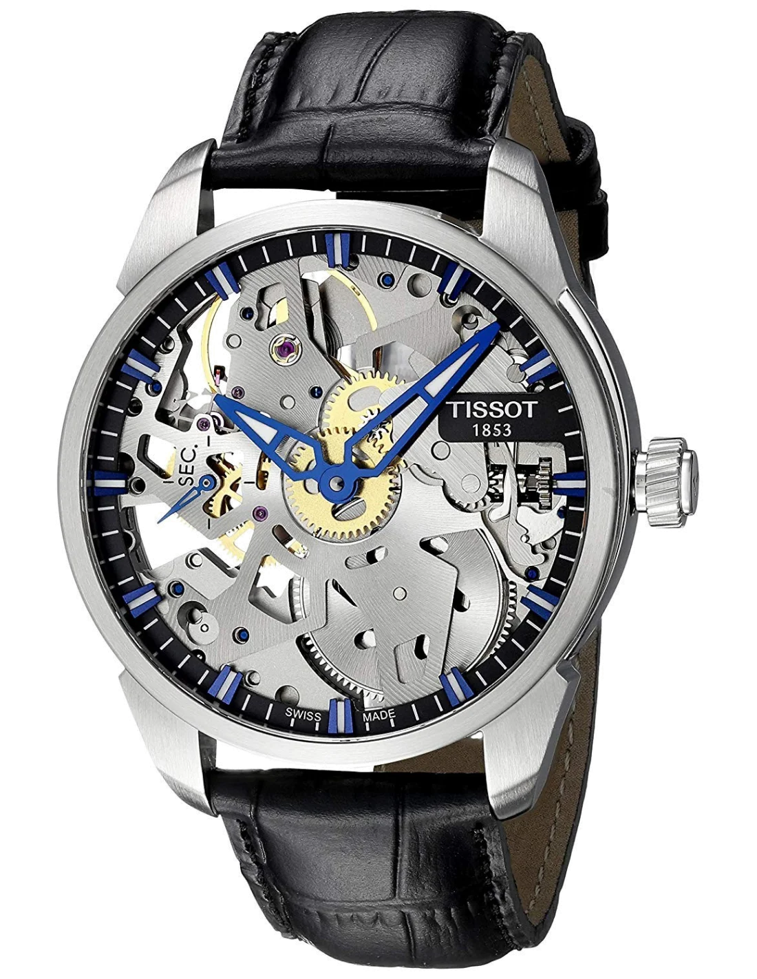 Montre Homme Tissot T-Complication Squelette T0704051641100 Bracelet Cuir Noir vue 3