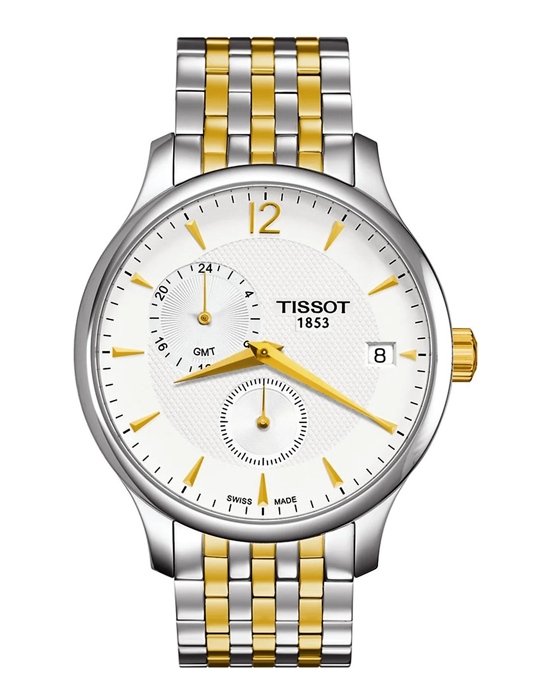 Montre Homme Tissot Tradition GMT T0636392203700 Maillons dorés et argentés