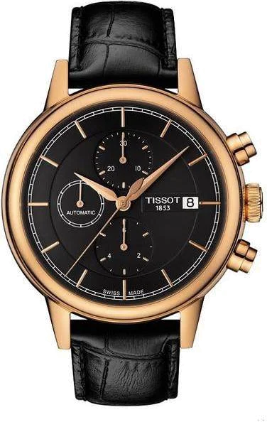 Montre Homme Tissot Carson T0854273606100 Bracelet En Cuir Noir finitions or rose