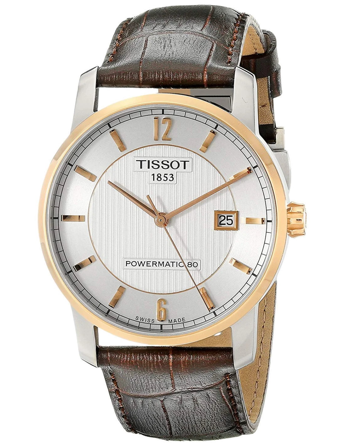 Montre Homme Tissot Titanium T0874075603700 Index or rose et bracelet cuir marron