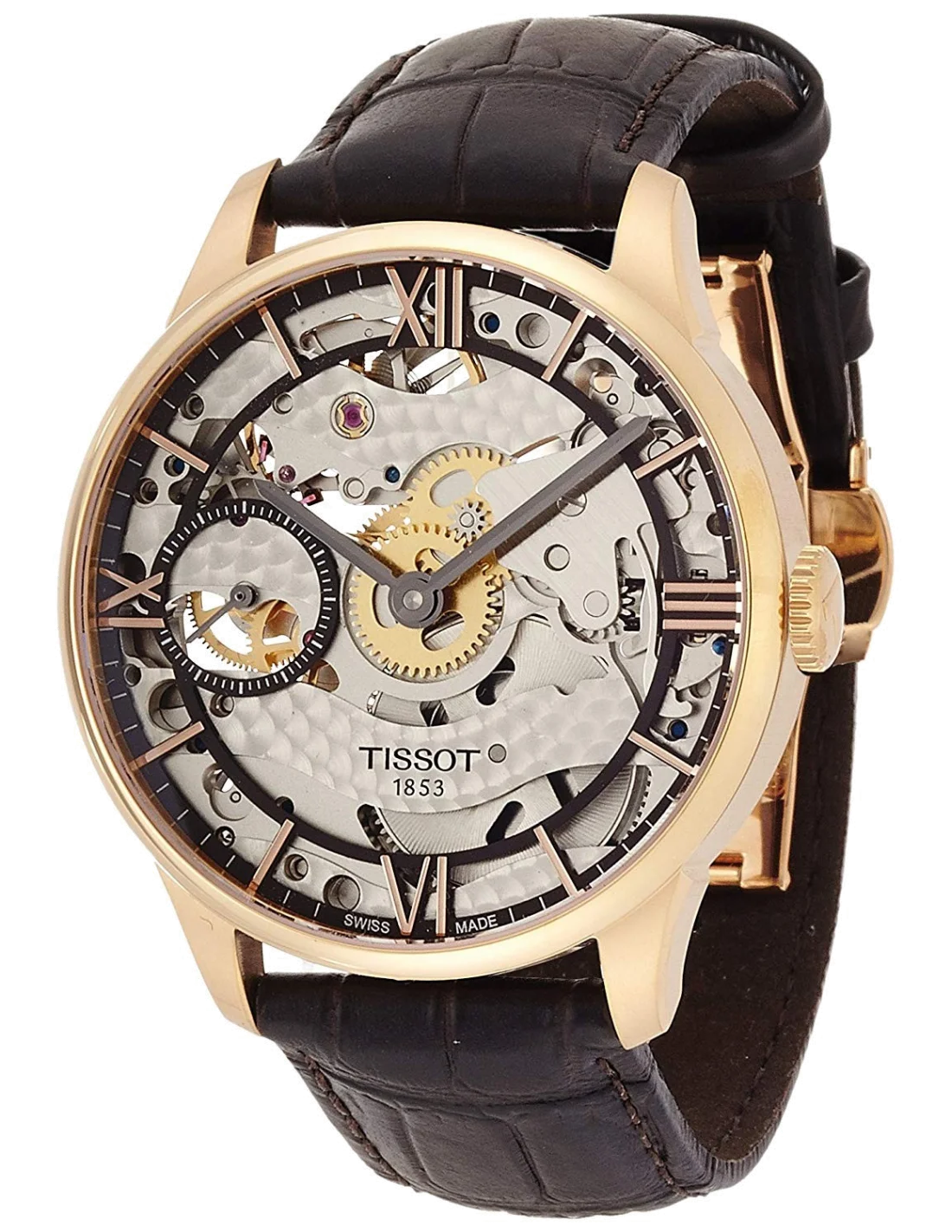 Montre Homme Tissot Chemin Des Tourelles T0994053641800 squelette boîtier doré rose