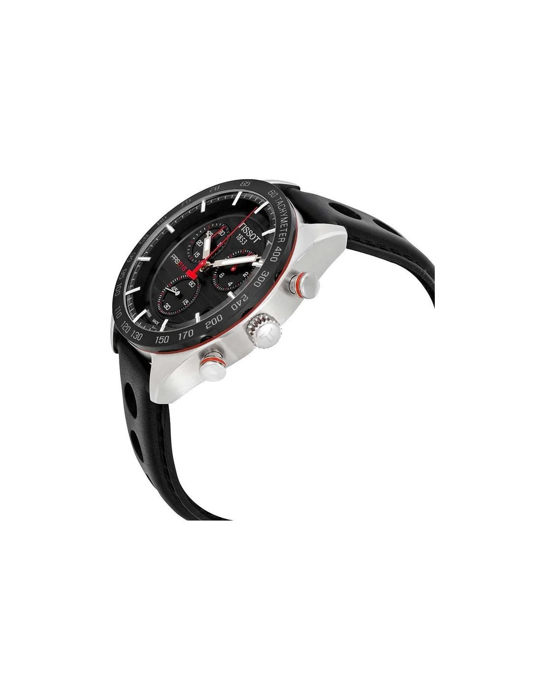 Montre Homme Tissot PRS 516 Chronographe T1004171605100 - Cadran Noir, Bracelet Cuir Perforé vue 3