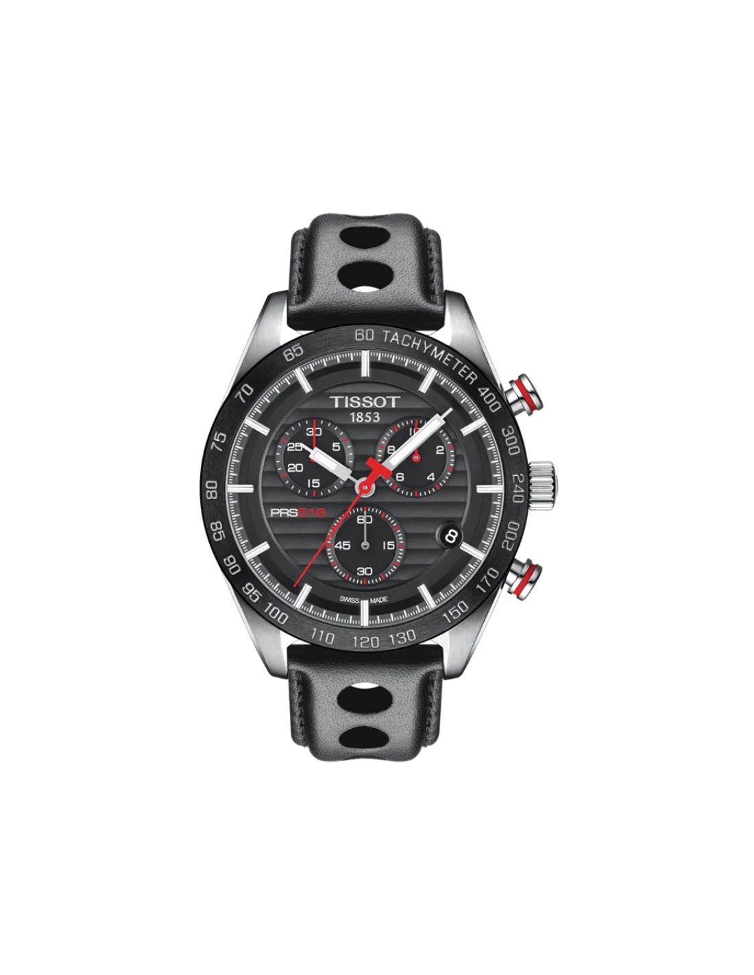 Montre Homme Tissot PRS 516 Chronographe T1004171605100 - Cadran Noir, Bracelet Cuir Perforé