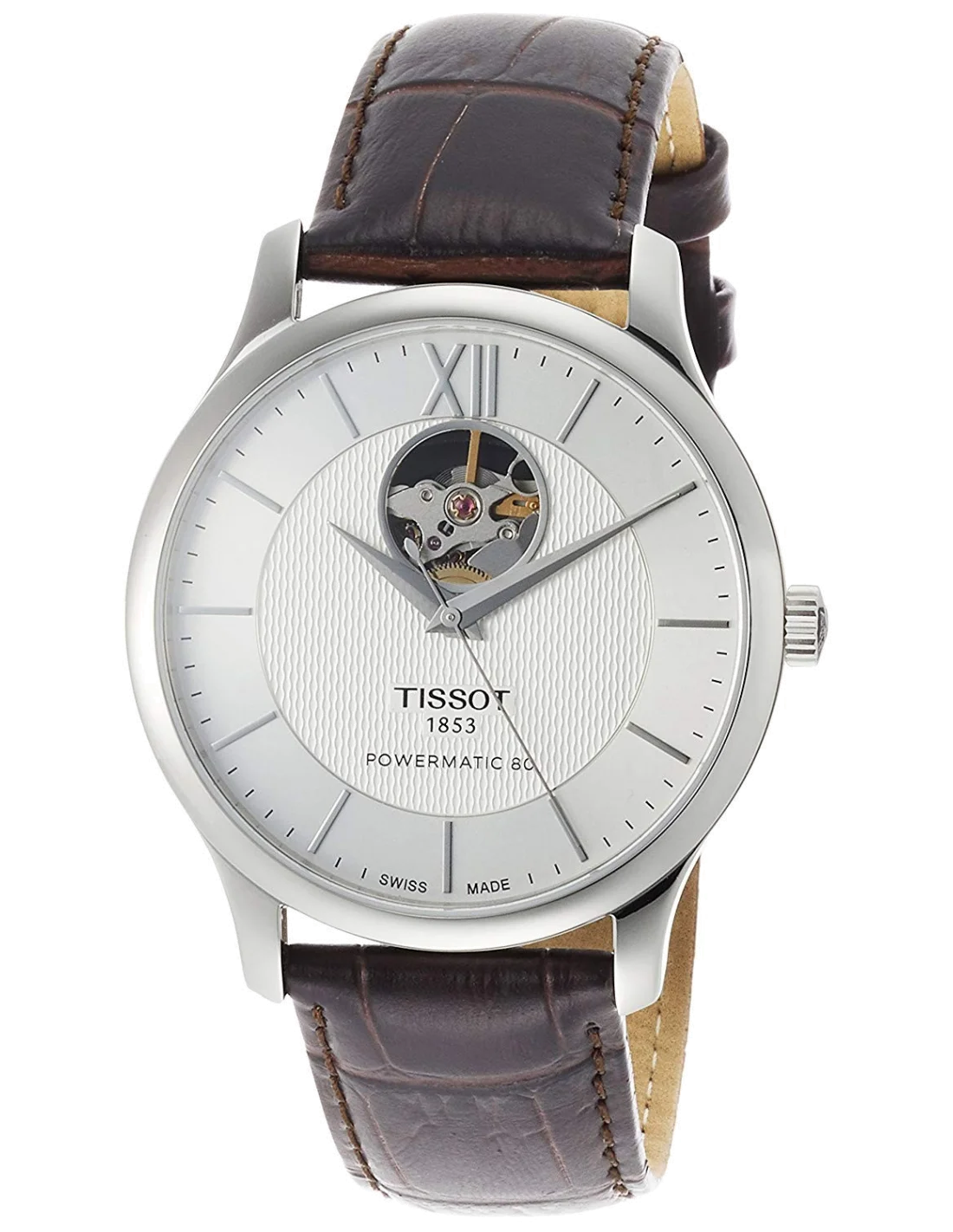 Montre Homme Tissot Tradition Open Heart automatique T0639071603800 Cuir Marron