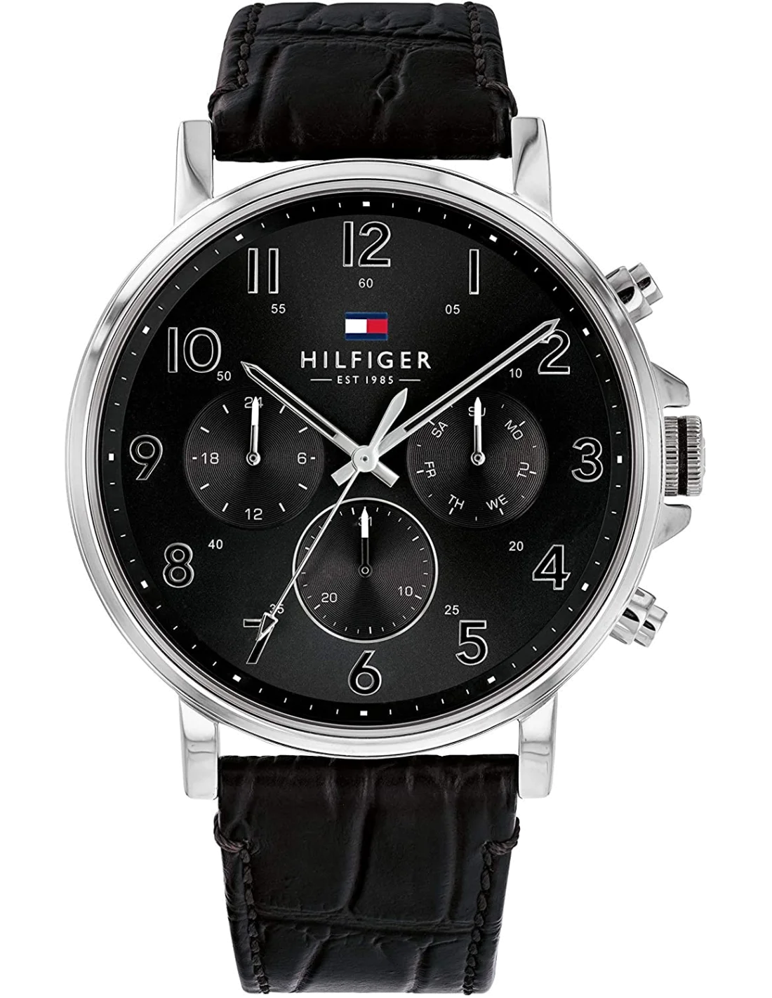 Montre Homme Tommy Hilfiger 1710381 - Cadran Noir 44mm, Bracelet Cuir Texturé Noir