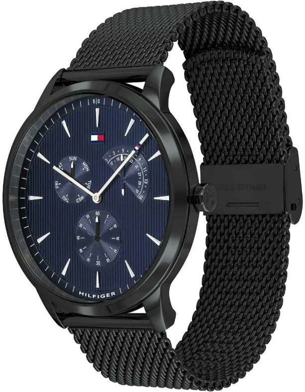 Montre Homme Tommy Hilfiger Brad 1710392 - Cadran Bleu, Boîtier Noir, Bracelet Maille Milanaise Acier vue 2