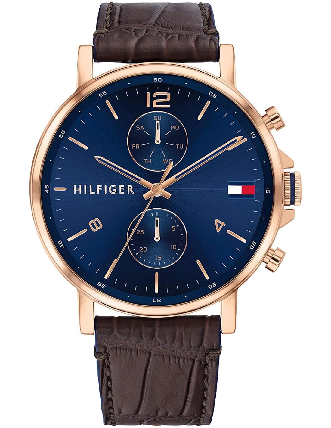 Montre Homme Tommy Hilfiger 1710418 Daniel - Cadran Bleu, Boîtier Or Rose, Bracelet Cuir