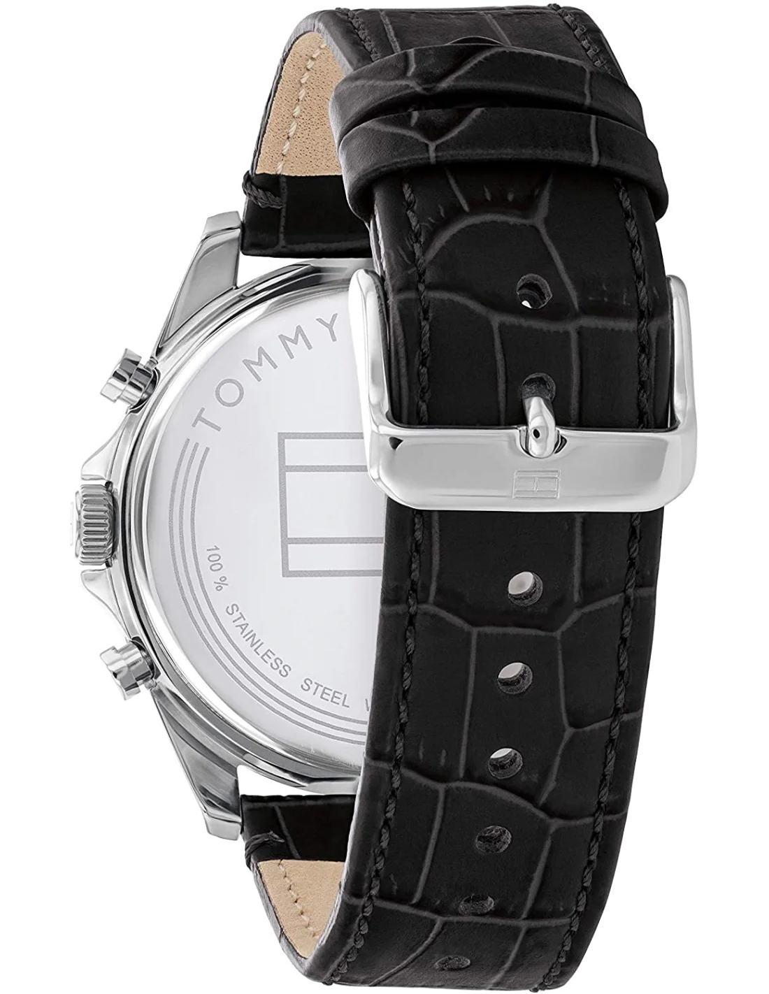 Montre Homme Tommy Hilfiger 1710449 Squelette Acier Doré Cadran Noir Bracelet Cuir vue 2