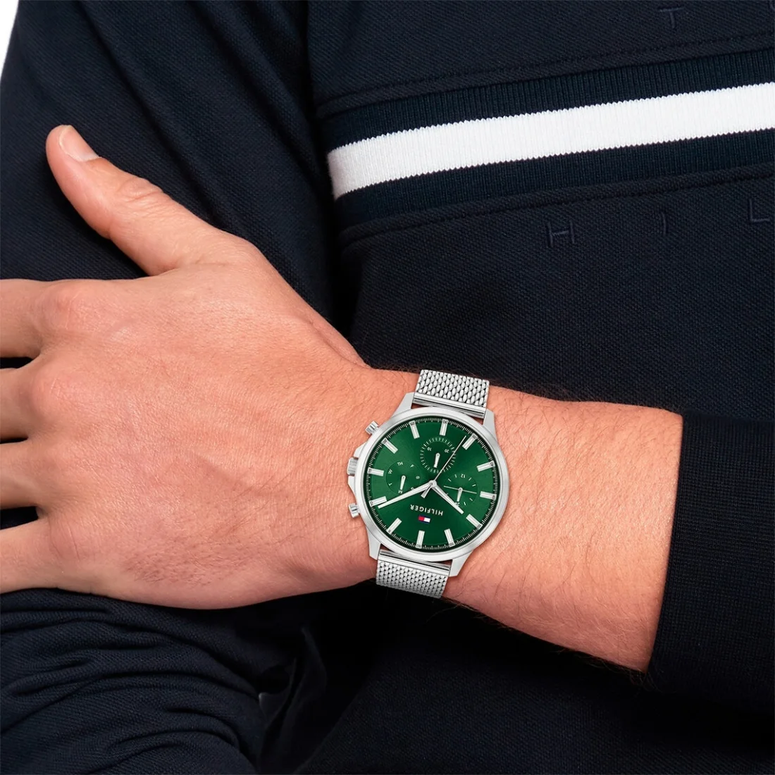 Montre Homme Tommy Hilfiger Ryder 1710499 - Cadran Vert, Boîtier et Bracelet Maille Milanaise Acier vue 4