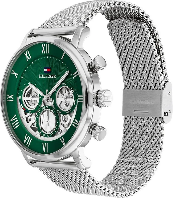 Montre Homme Tommy Hilfiger 1710567, Cadran Vert Squelette, Bracelet Acier Argenté vue 2