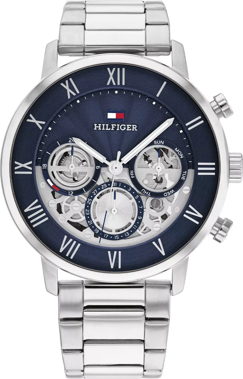 Montre Homme Tommy Hilfiger 1710569 Legend - Cadran Bleu Squelette, Boîtier Acier Argenté