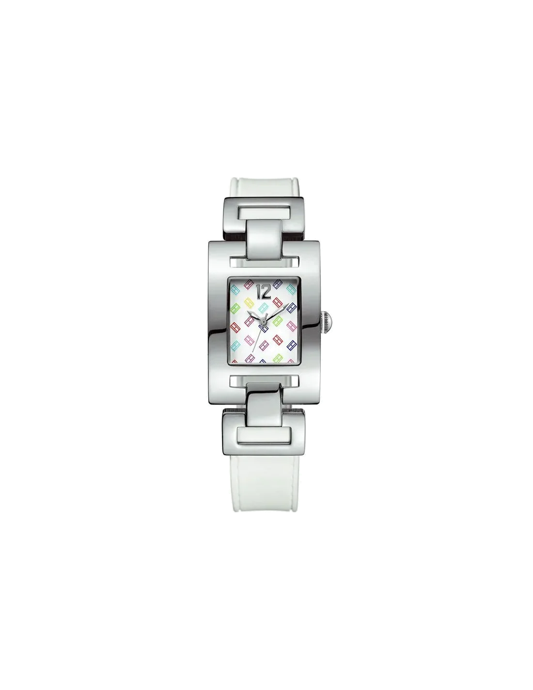 Montre Tommy Hilfiger 1781066 pour Femme - Cadran Multicolore Rectangulaire, Bracelet Blanc