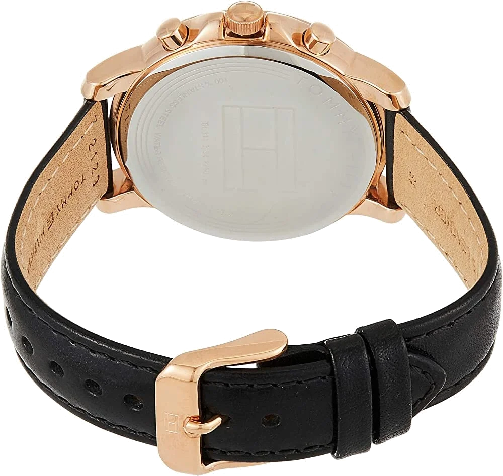 Montre Tommy Hilfiger 1781817 Femme - Cadran Blanc, Boîtier Or Rose, Bracelet Cuir Marron vue 2