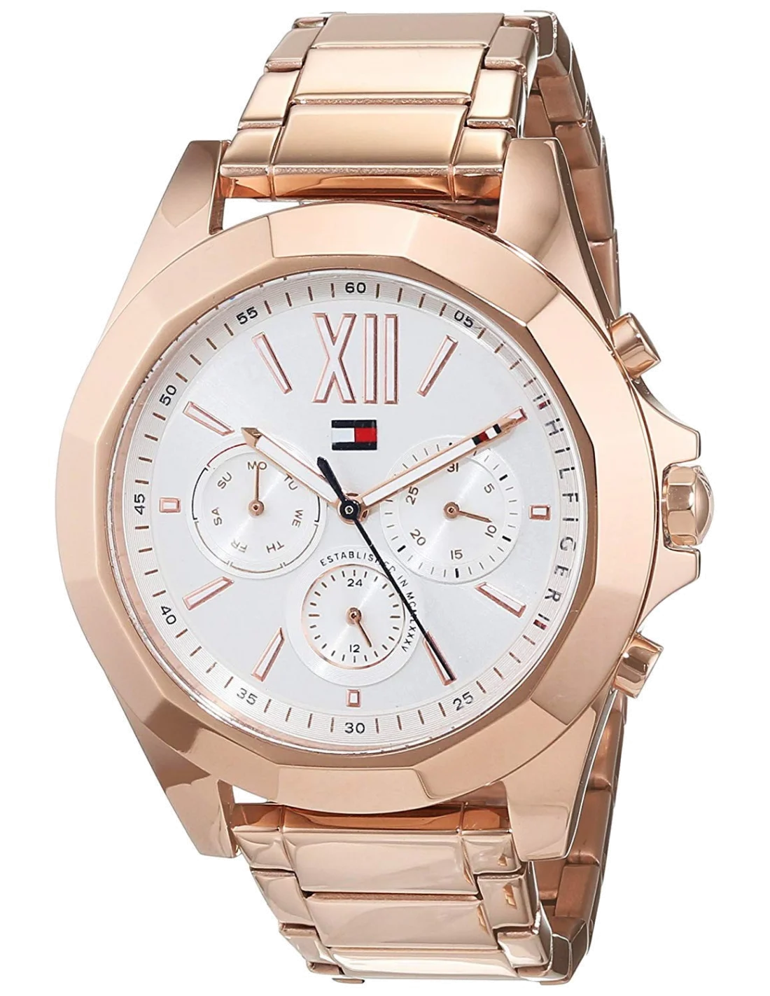 Montre Tommy Hilfiger 1781847 pour Femme, Cadran Argent et Bracelet Acier Or Rose