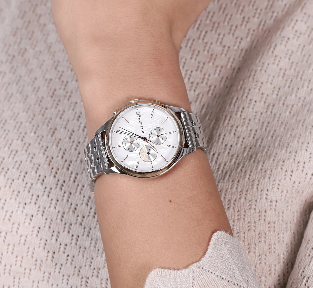 Montre Tommy Hilfiger 1782122 pour Femme, Cadran Nacre, Boîtier et Bracelet Acier Argenté vue 3