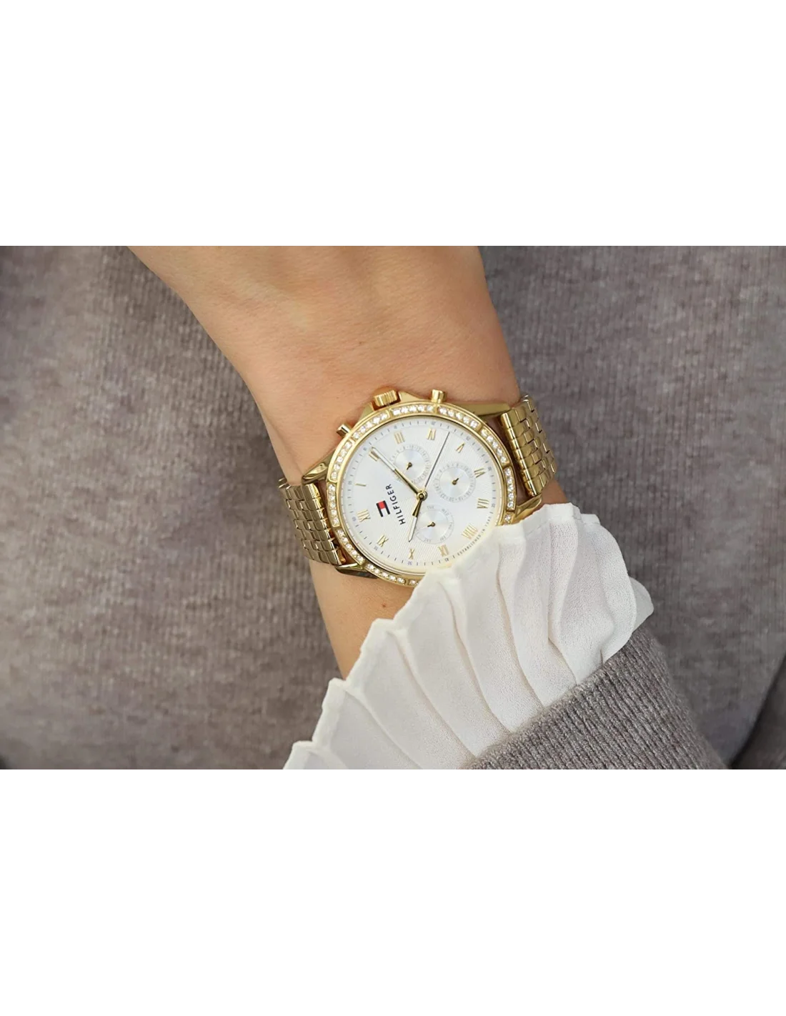 Montre Femme Tommy Hilfiger Ari 1782142 en acier doré, cadran blanc vue 2