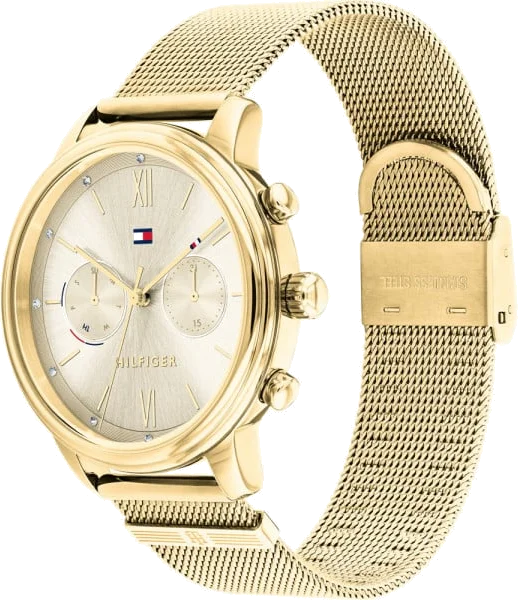 Montre Tommy Hilfiger 1782302 Femme - Cadran et bracelet maille milanaise dorés vue 2