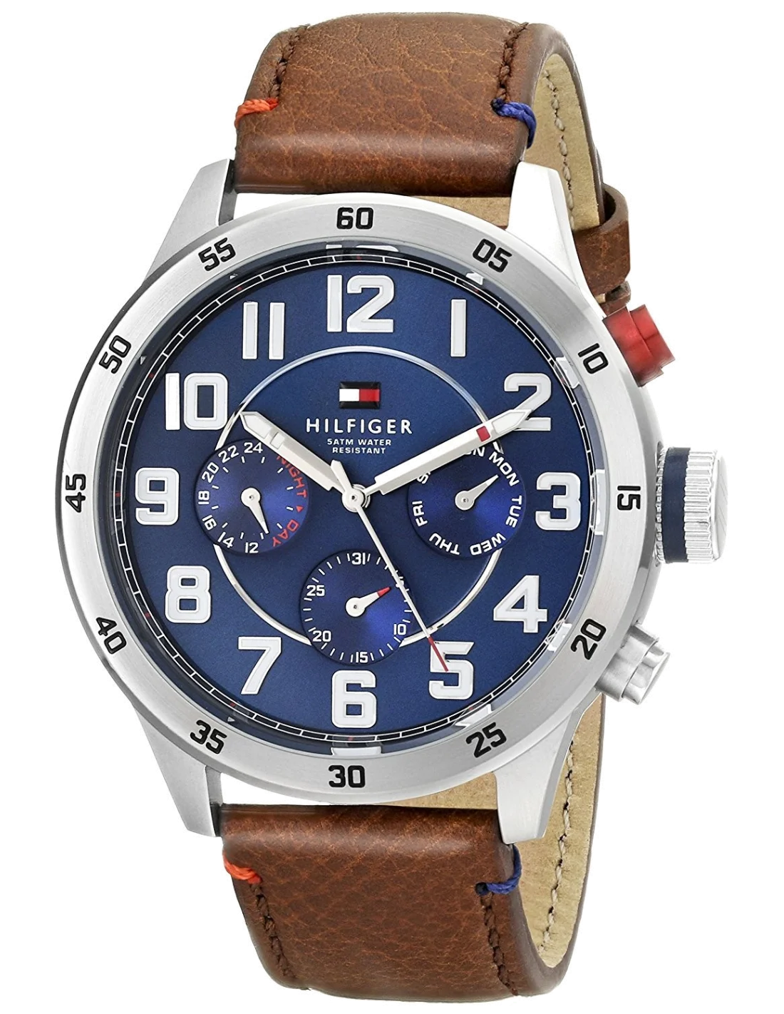 Montre Homme Tommy Hilfiger 1791066 - Cadran Bleu, Boîtier Acier, Bracelet Cuir Marron