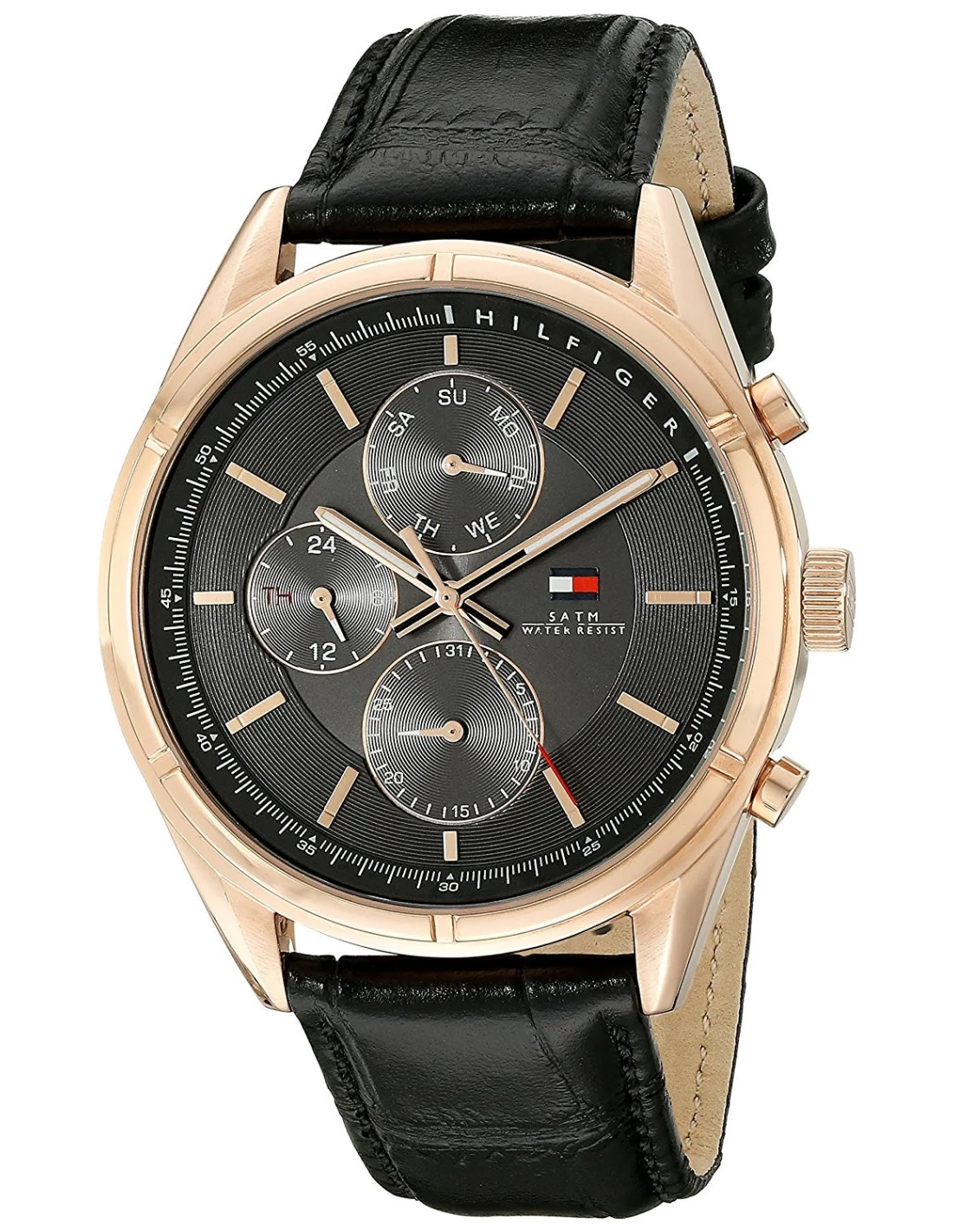 Montre Homme Tommy Hilfiger 1791125 - Cadran Noir, Boîtier Or Rose, Bracelet Cuir