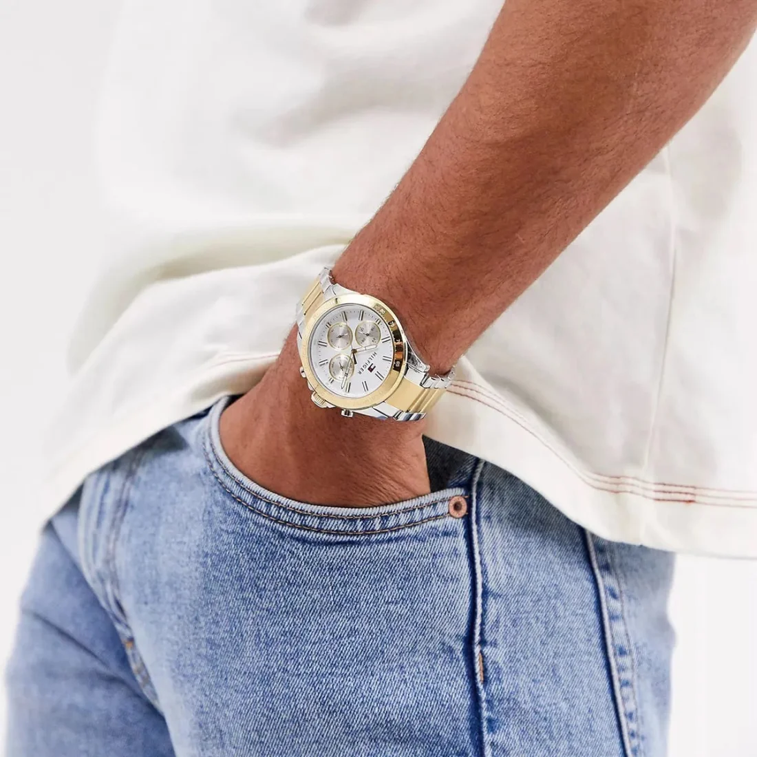 Montre Homme Tommy Hilfiger 1791226 - Boîtier acier 44mm, cadran bleu, bracelet bi-ton vue 3