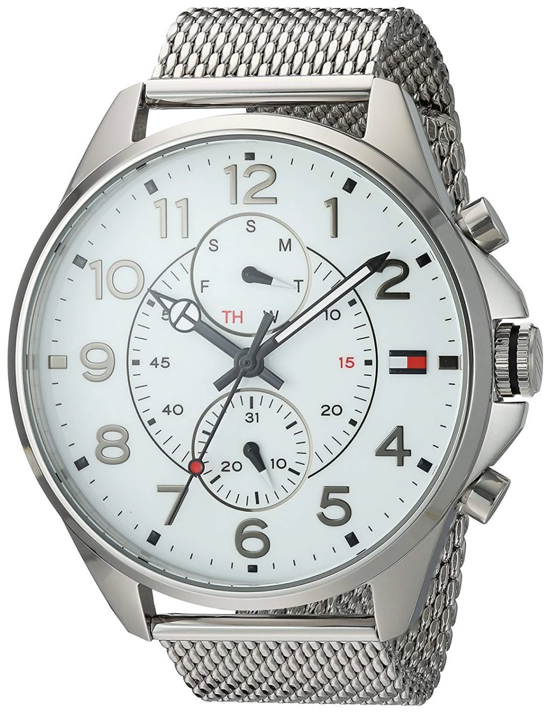 Montre Homme Tommy Hilfiger 1791277 Cadran Blanc Bracelet Maille Milanaise Argent