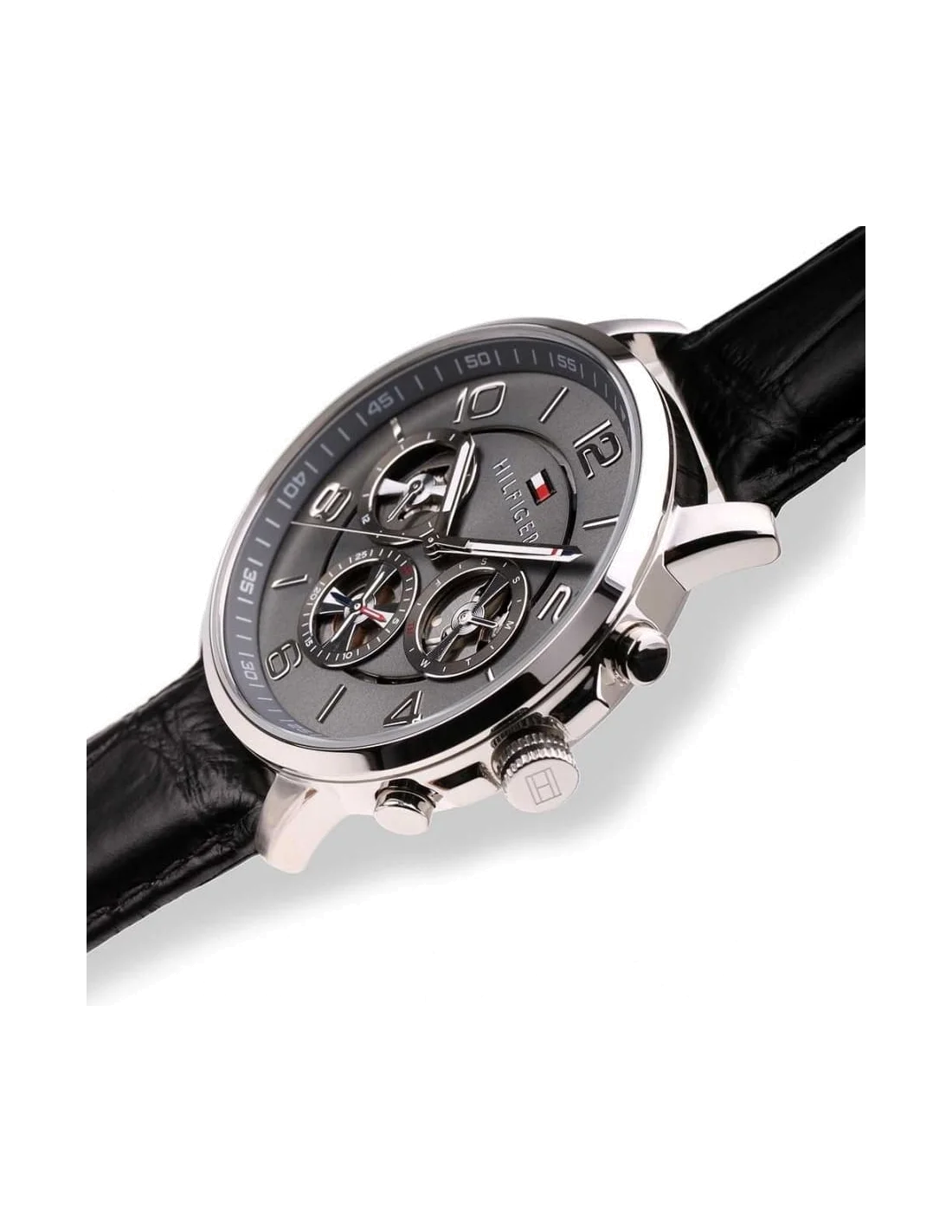 Montre Homme Tommy Hilfiger 1791289 Keagan Chronographe Cadran Gris Acier Cuir Noir vue 2