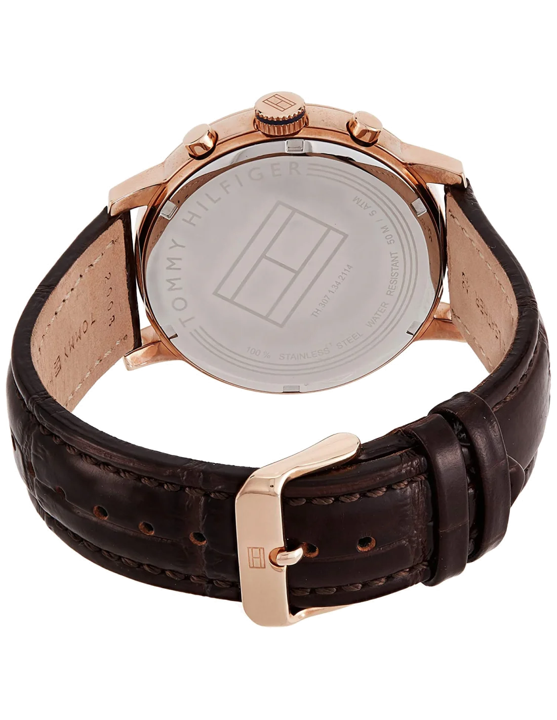 Montre Homme Tommy Hilfiger Alden 1791308 - Cadran Bleu, Boîtier Or Rose, Bracelet Cuir Marron vue 3