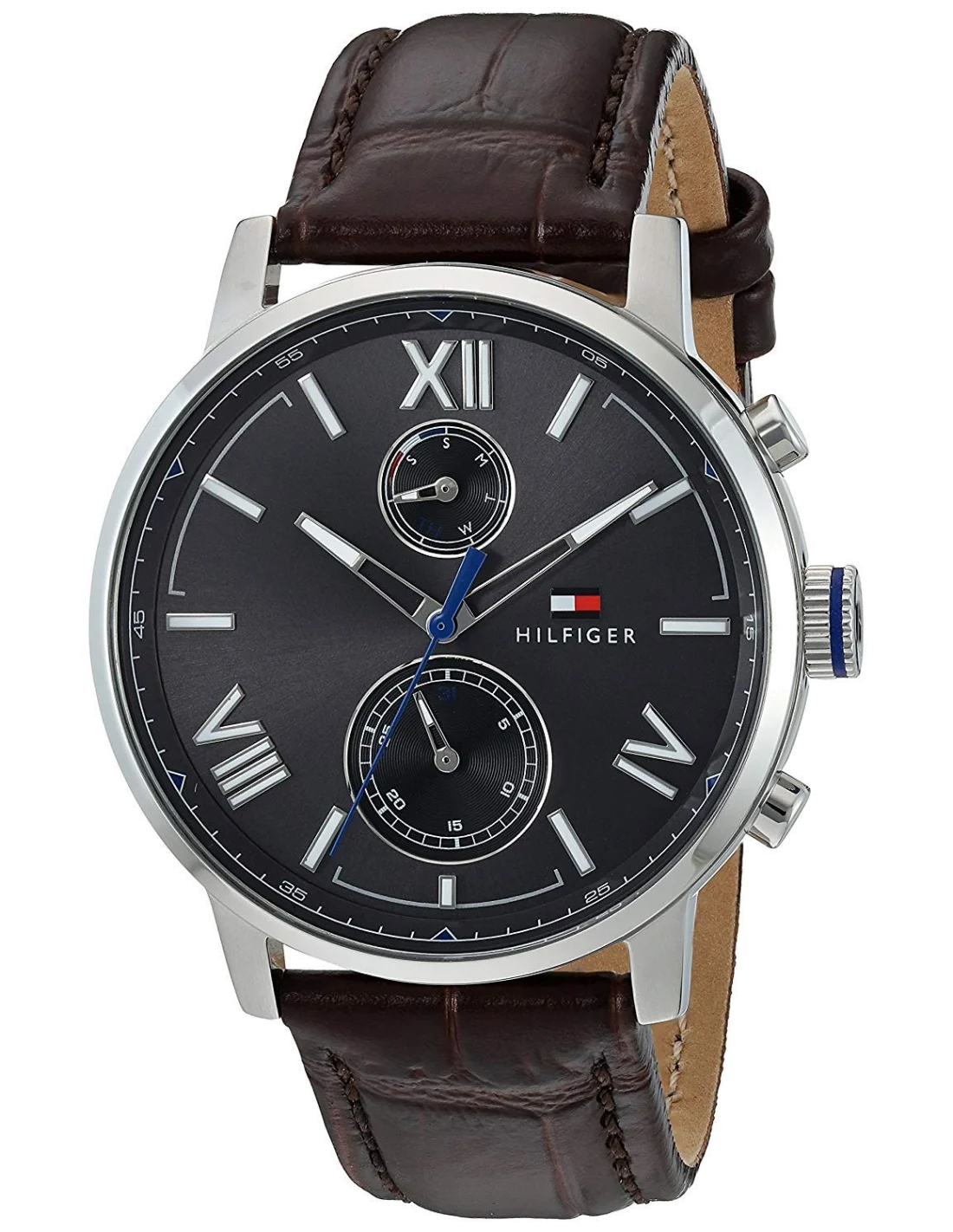 Montre Homme Tommy Hilfiger 1791309 Cadran Noir Bracelet Cuir Marron