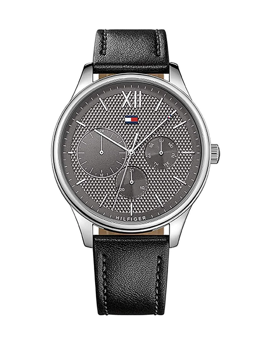 Montre Homme Tommy Hilfiger Damon 1791417 Cadran Gris Bracelet Cuir Noir