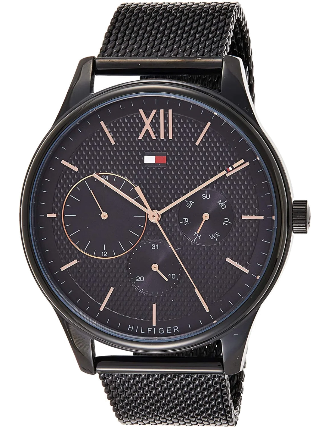 Montre Homme Tommy Hilfiger Damon 1791420 - Cadran Noir, Bracelet Maille Milanaise Noir