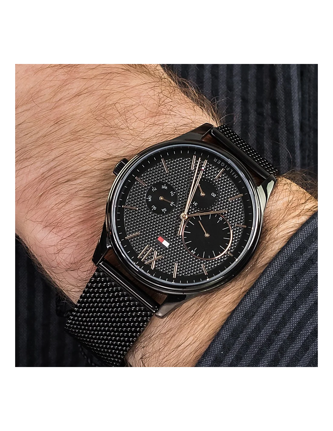 Montre Homme Tommy Hilfiger Damon 1791420 - Cadran Noir, Bracelet Maille Milanaise Noir vue 3