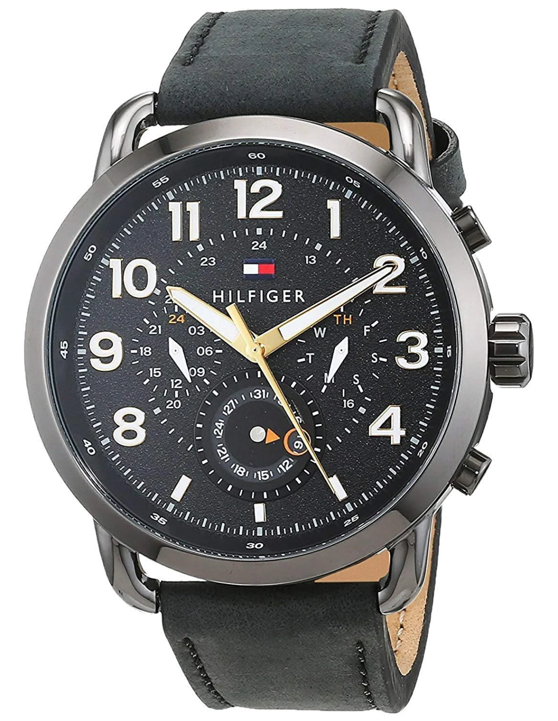 Montre Homme Tommy Hilfiger 1791426 Aviateur Cadran Noir Bracelet Cuir Noir