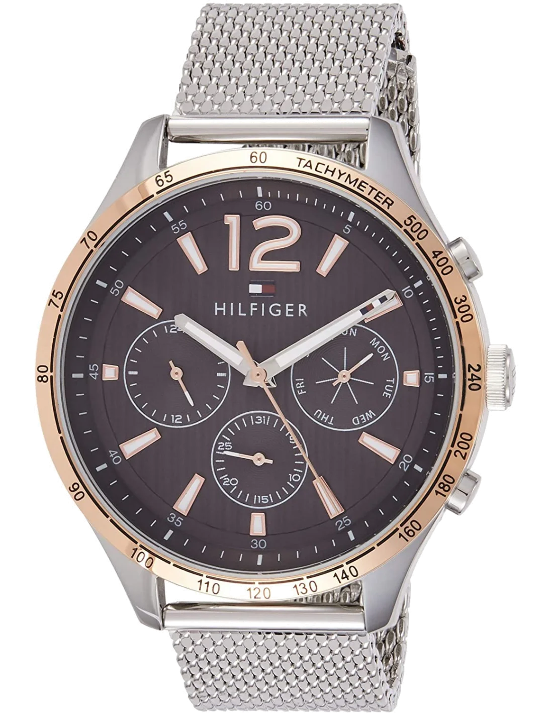 Montre Homme Tommy Hilfiger 1791466 Gavin - Boîtier Acier, Cadran Noir, Bracelet Cuir Brun